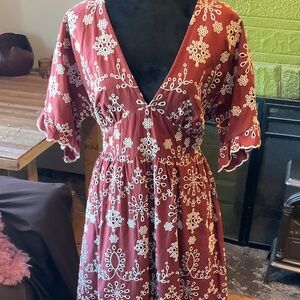 BB Dakota by Steve Madden Brown Eyelet Cotton Dress - size Small/Large